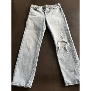 Levi Strauss 501 Original Fit Light Wash Distressed Button‎ Fly Jeans Womens 26